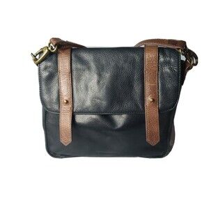 Vintage Cynthia Rowley Leather Messenger Bag Black & Brown Handbag